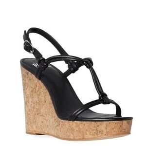 Paige Platform Wedge Sandals Slingback Heels Chunky Strappy Cork Black 8.5